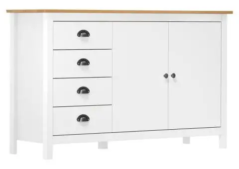 Servantă Hill, alb, 130x40x80 cm, lemn masiv de pin - 1/4