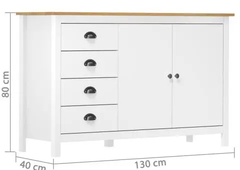 Servantă Hill, alb, 130x40x80 cm, lemn masiv de pin - 4/4