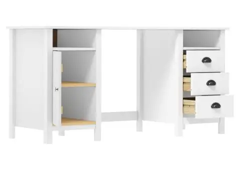 Birou Hill, alb, 150x50x74 cm, lemn masiv de pin - 3/5