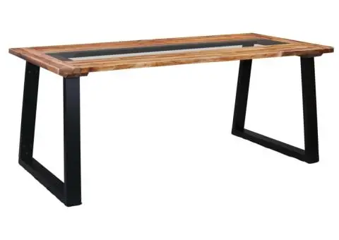 Masă de bucătărie, 180x90x75 cm, lemn masiv acacia & sticlă - 1/5