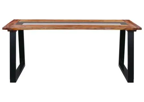 Masă de bucătărie, 180x90x75 cm, lemn masiv acacia & sticlă - 2/5