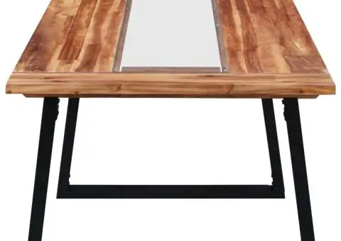 Masă de bucătărie, 180x90x75 cm, lemn masiv acacia & sticlă - 3/5