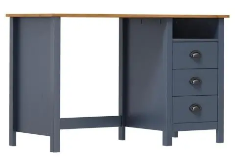 Birou Hill cu 3 sertare, gri, 120x50x74 cm, lemn masiv pin - 1/5