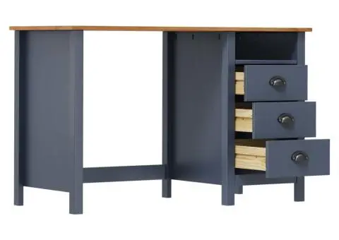 Birou Hill cu 3 sertare, gri, 120x50x74 cm, lemn masiv pin - 3/5