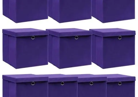 Cutii depozitare cu capace 10 buc. violet, 32x32x32 cm, textil - 1/5