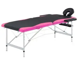 vidaXL Masă pliabilă de masaj, 2 zone, negru și roz, aluminiu