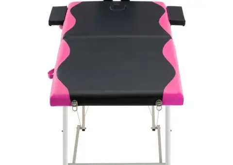 Masă pliabilă de masaj, 2 zone, negru și roz, aluminiu - 2/5
