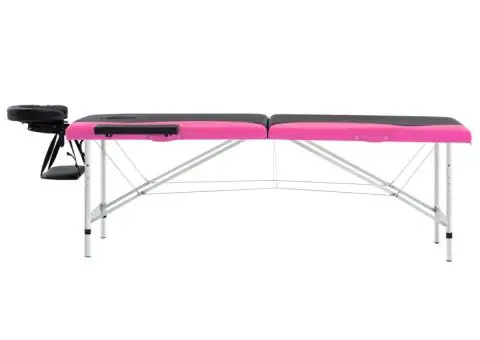 Masă pliabilă de masaj, 2 zone, negru și roz, aluminiu - 3/5