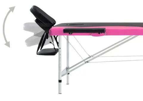 Masă pliabilă de masaj, 2 zone, negru și roz, aluminiu - 4/5
