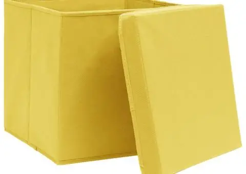 Cutii depozitare cu capace 10 buc. galben, 32x32x32 cm, textil - 3/5