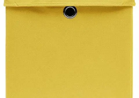 Cutii depozitare cu capace 10 buc. galben, 32x32x32 cm, textil - 4/5