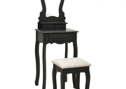 Set masă de toaletă cu taburet negru 50x59x136 cm paulownia - 1/5