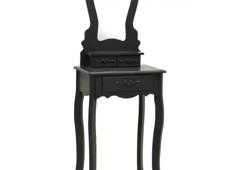 Set masă de toaletă cu taburet negru 50x59x136 cm paulownia - 2/5