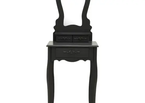 Set masă de toaletă cu taburet negru 50x59x136 cm paulownia - 3/5