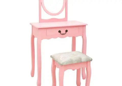 Masă toaletă cu taburet, roz, 65x36x128 cm, lemn paulownia, MDF - 1/5
