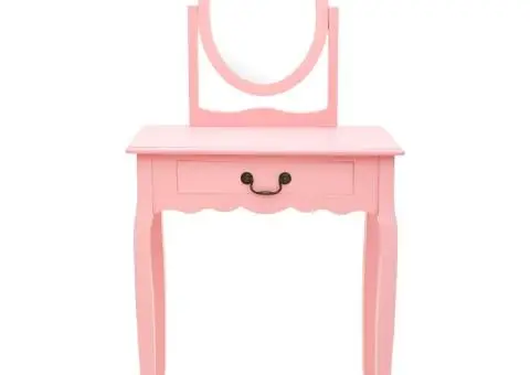 Masă toaletă cu taburet, roz, 65x36x128 cm, lemn paulownia, MDF - 2/5