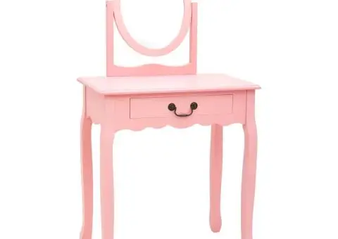 Masă toaletă cu taburet, roz, 65x36x128 cm, lemn paulownia, MDF - 3/5