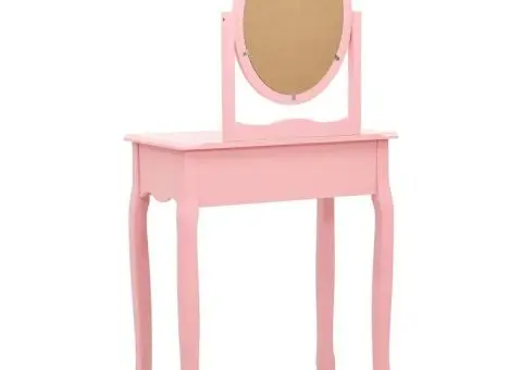 Masă toaletă cu taburet, roz, 65x36x128 cm, lemn paulownia, MDF - 4/5