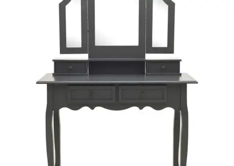 Set masă de toaletă cu taburet gri 100x40x146 cm lemn paulownia - 3/5