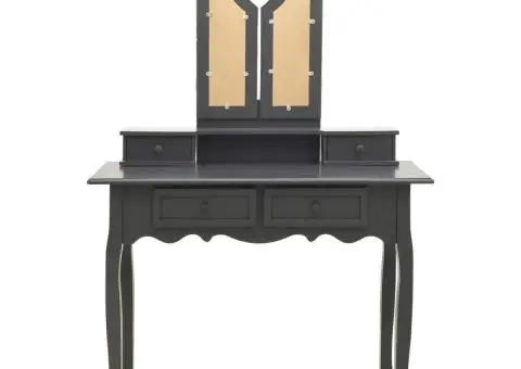 Set masă de toaletă cu taburet gri 100x40x146 cm lemn paulownia - 4/5