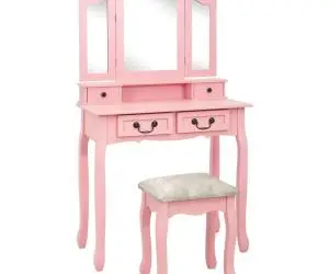 vidaXL Set masă de toaletă cu taburet roz 80x69x141 cm lemn paulownia