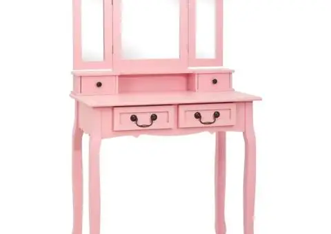 Set masă de toaletă cu taburet roz 80x69x141 cm lemn paulownia - 2/5