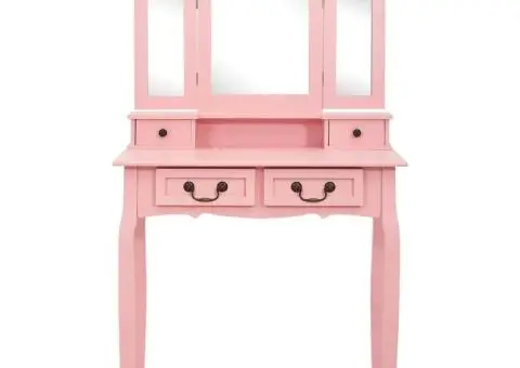 Set masă de toaletă cu taburet roz 80x69x141 cm lemn paulownia - 3/5