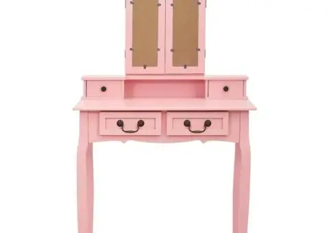 Set masă de toaletă cu taburet roz 80x69x141 cm lemn paulownia - 4/5