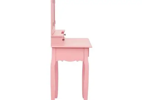 Set masă de toaletă cu taburet roz 80x69x141 cm lemn paulownia - 5/5