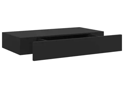 Raft de perete suspendat cu sertar, negru, 48 x 25 x 8 cm - 2/5