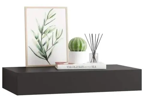 Raft de perete suspendat cu sertar, negru, 48 x 25 x 8 cm - 3/5