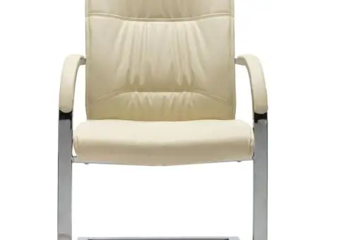 Scaun de birou consolă, crem, piele ecologică - 2/5