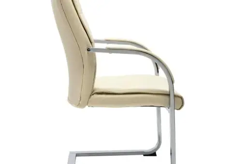 Scaun de birou consolă, crem, piele ecologică - 3/5