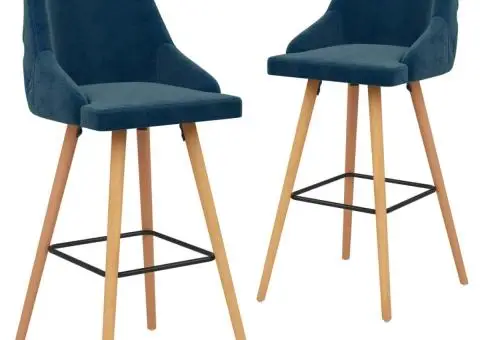 Scaune de bar, 2 buc., albastru, catifea - 1/5