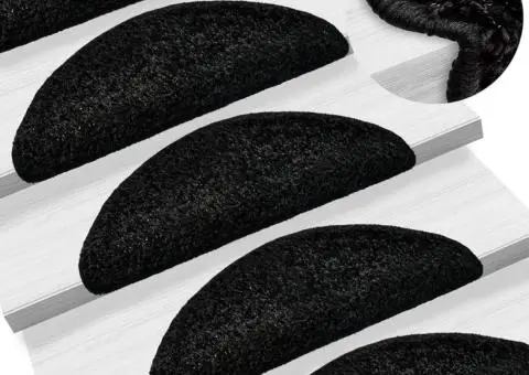 Covorașe pentru trepte scară, 15 buc., negru, 56x17x3 cm - 1/5