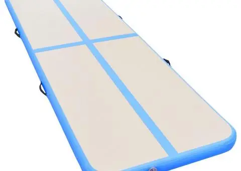 Saltea gimnastică gonflabilă cu pompă albastru 400x100x10cm PVC - 3/5
