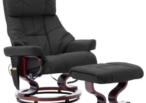 Fotoliu de masaj rabatabil, gri, piele ecologică și lemn curbat - 1/5