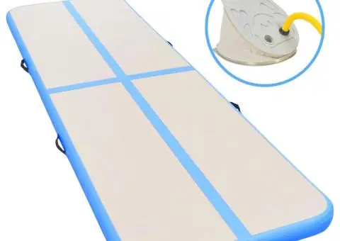 Saltea gimnastică gonflabilă cu pompă albastru 800x100x10cm PVC - 1/5
