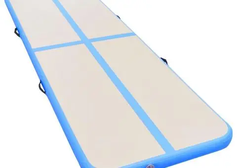 Saltea gimnastică gonflabilă cu pompă albastru 800x100x10cm PVC - 3/5