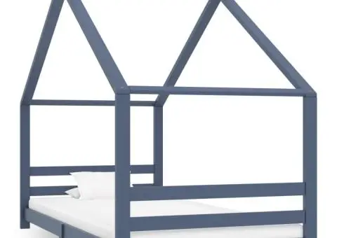 Cadru de pat pentru copii, gri, 90 x 200 cm, lemn masiv de pin - 1/5