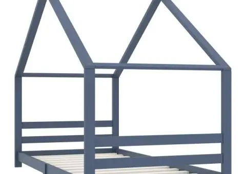 Cadru de pat pentru copii, gri, 90 x 200 cm, lemn masiv de pin - 2/5