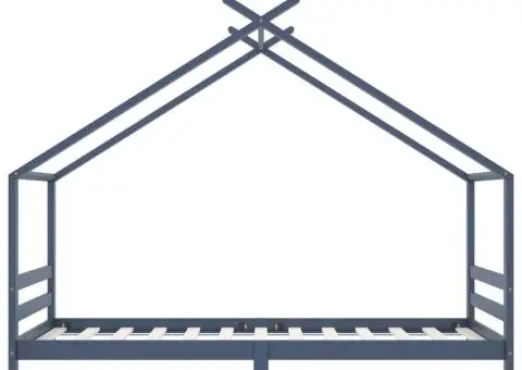 Cadru de pat pentru copii, gri, 90 x 200 cm, lemn masiv de pin - 4/5