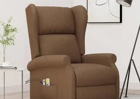 Fotoliu de masaj cu ridicare, maro, material textil - 1/5