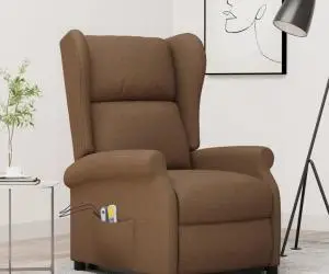 vidaXL Fotoliu de masaj cu ridicare, maro, material textil