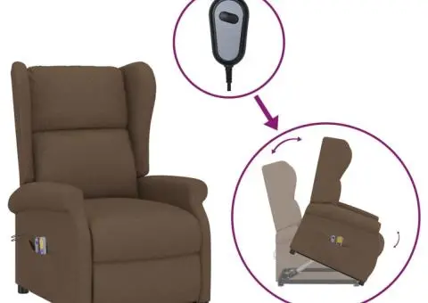 Fotoliu de masaj cu ridicare, maro, material textil - 2/5