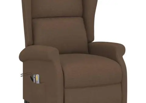 Fotoliu de masaj cu ridicare, maro, material textil - 3/5