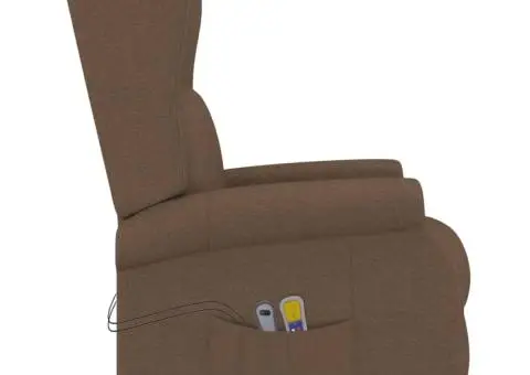 Fotoliu de masaj cu ridicare, maro, material textil - 5/5