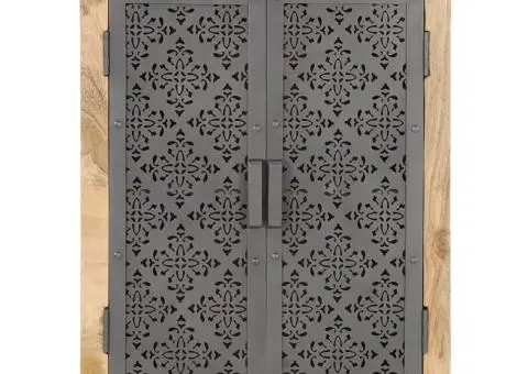 Dulap cu uși din oțel, 60 x 35 x 75 cm, lemn masiv de mango - 3/5