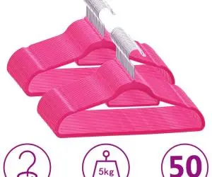 vidaXL Set de umerașe anti-alunecare, 50 buc., roz, catifea