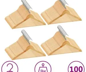 vidaXL Set de umerașe anti-alunecare, 100 buc., lemn esență tare